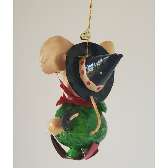 Vintage Christmas Ornament Paper Mache Witch Mouse On Skis Taiwan 1980s Folk Art - Picture 7 of 11